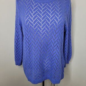 Talbots Chevron Open Knit Sweater XLp blue pullover soft Office Siren Sexy